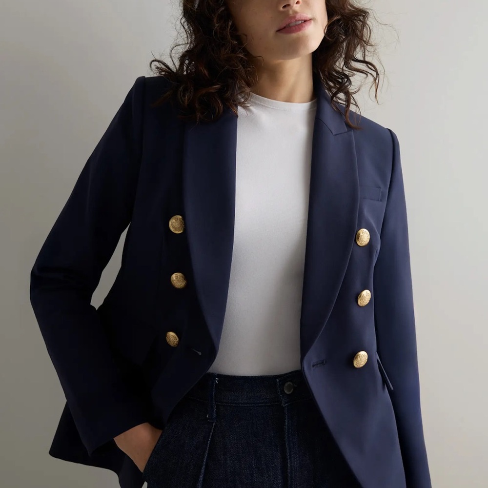 Quince Navy Double Breasted Scuba Blazer XL